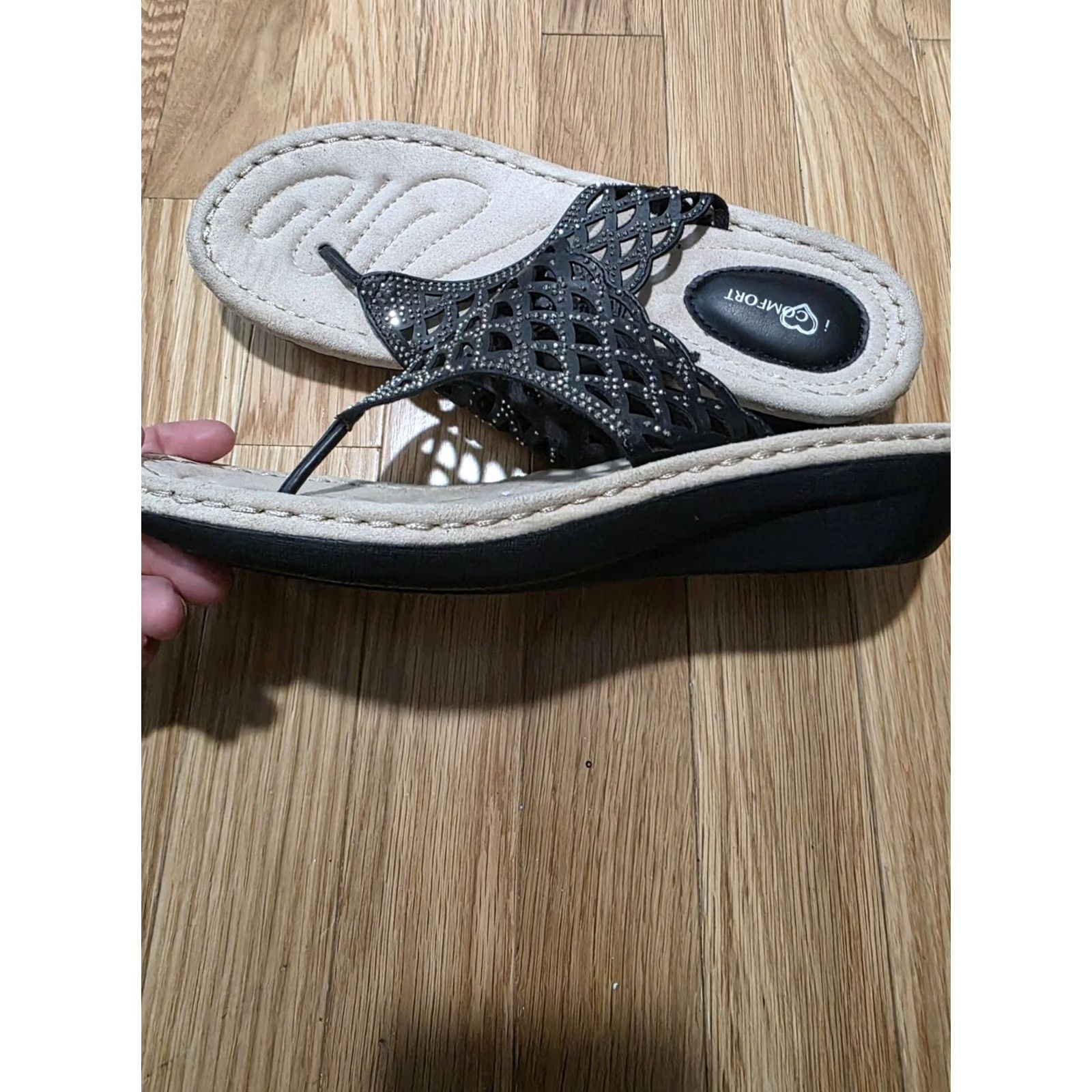 J Brand I Love Comfort Sandal Woman Slip On Rhinestone Black Size 9 Wedge Thong Comfort Size US 9 / IT 39 - 6 Thumbnail