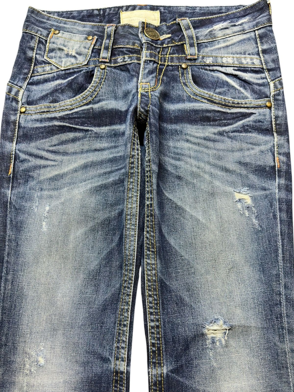 Junya Watanabe Vintage Lolita Flare Faded Whiskers Grunge Distressed Denim Size US 29 - 2 Thumbnail