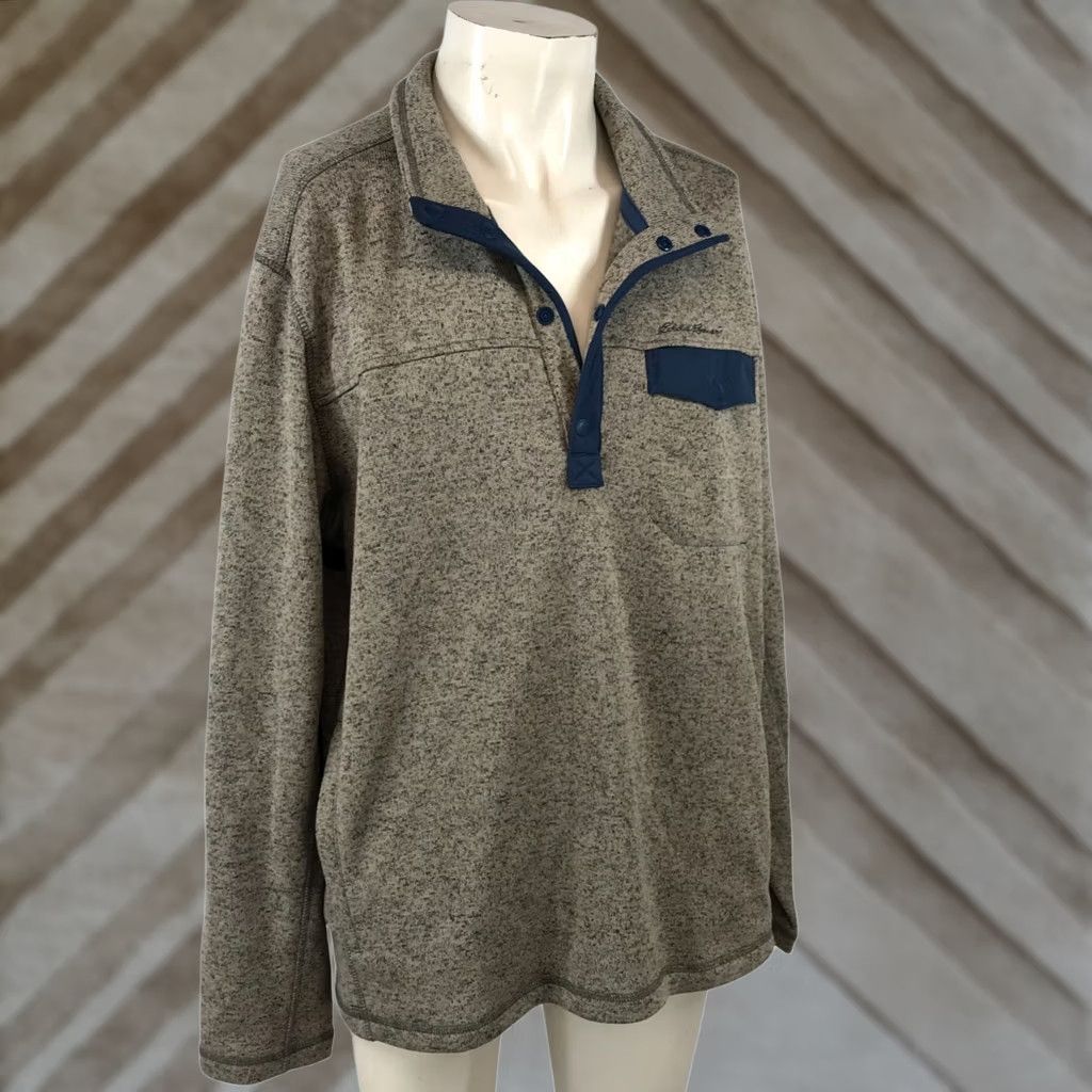 Eddie Bauer EDDIE BAUER Mens XL Tan Navy Blue Henley Pullover Sweater"} Size US XL / EU 56 / 4 - 1 Thumbnail
