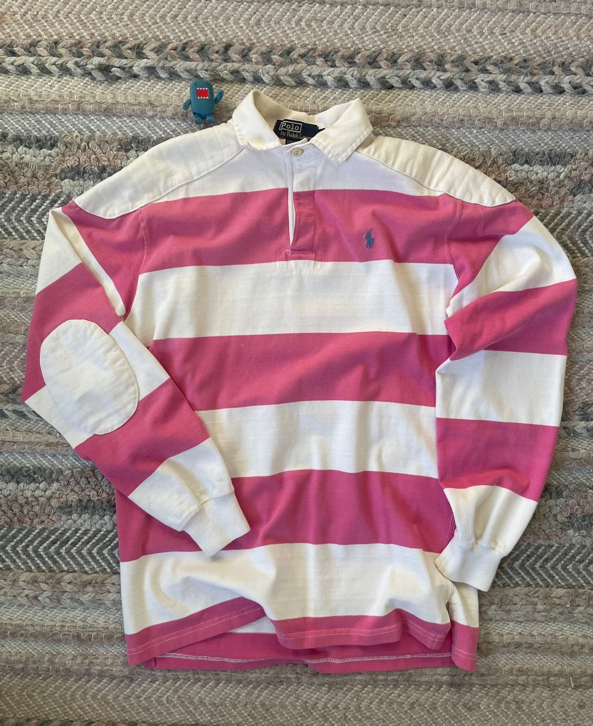 Pre-owned Polo Ralph Lauren X Vintage Ralph Laurent Pink Striped Polo Rugby Long Sleeve