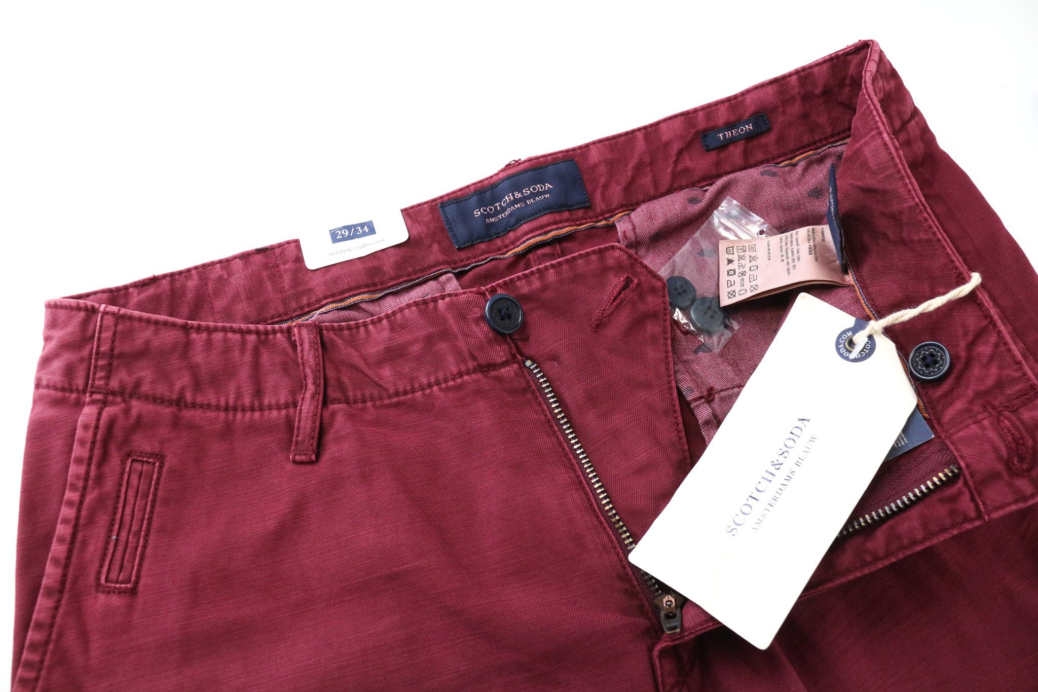 Scotch & Soda THEON W29/L34 Burgundy Slim Chino Trousers 74864 Size US 29 - 4 Thumbnail