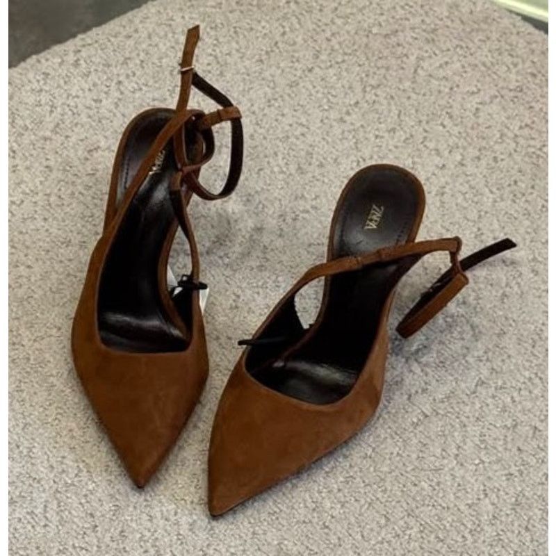 Zara ZARA Brown Leather Slingback Heels NWT Size US 9 / IT 39 - 10 Thumbnail