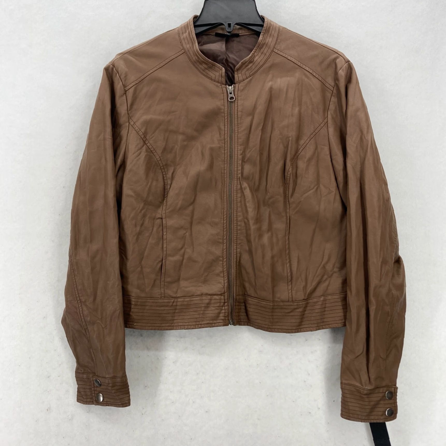 Apt. 9 Apt. 9 Faux Leather Motto Jacket Women's L Brown Bomber Full Zip Biker NWT Size L / US 10 / IT 46 - 2 Thumbnail