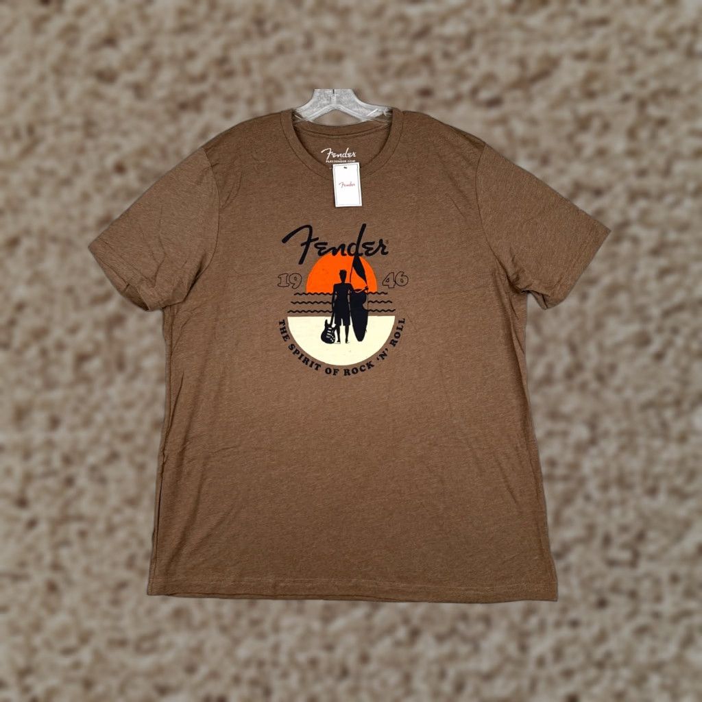 Fender Fender Shirt Men 2XL Brown Spirit Of Rock And Roll Guitar T-Shirt 2XL Mens Summer All Seasons Rock Beach Sunset Tags Size US XXL / EU 58 / 5 - 1 Thumbnail