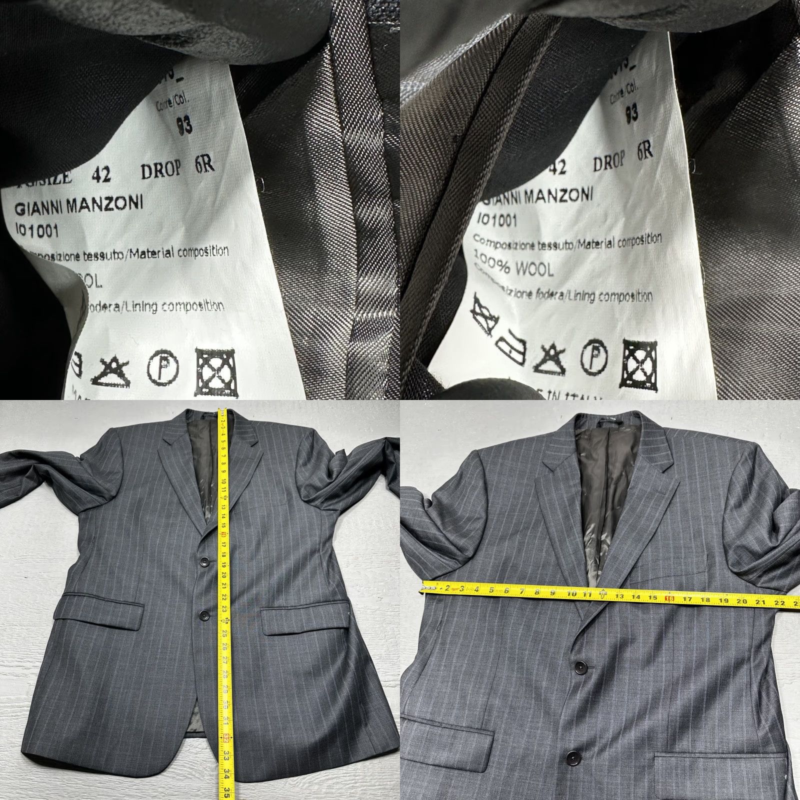 VINTAGE G. Manzoni Blazer Mens 42 Gray Pinstripe Wool Two Button Single-Breast Italy Men Regular Notch Lapel Suit Jacket 2 Piece Casual Business