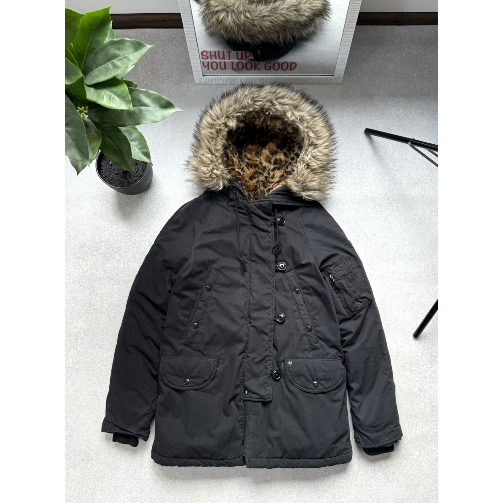 Vintage VINTAGE Denim & Supply Ralph Lauren Faux Fur Parka Jacket Button Hooded Black Unisex XS Women Parka Fur Jacket 90s Size XS / US 0-2 / IT 36-38 - 2 Thumbnail