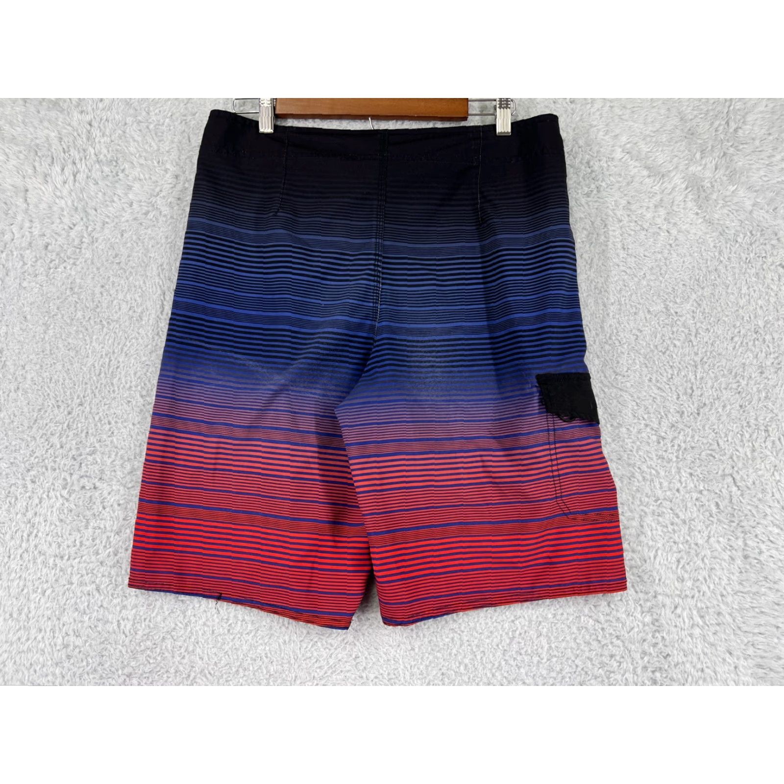 Hang Ten Hang Ten Mens Board Shorts 32 Trunk Swim Trunk Blue Red Black Stripe Polyester 100% Stretch Size US 32 / EU 48 - 2 Thumbnail
