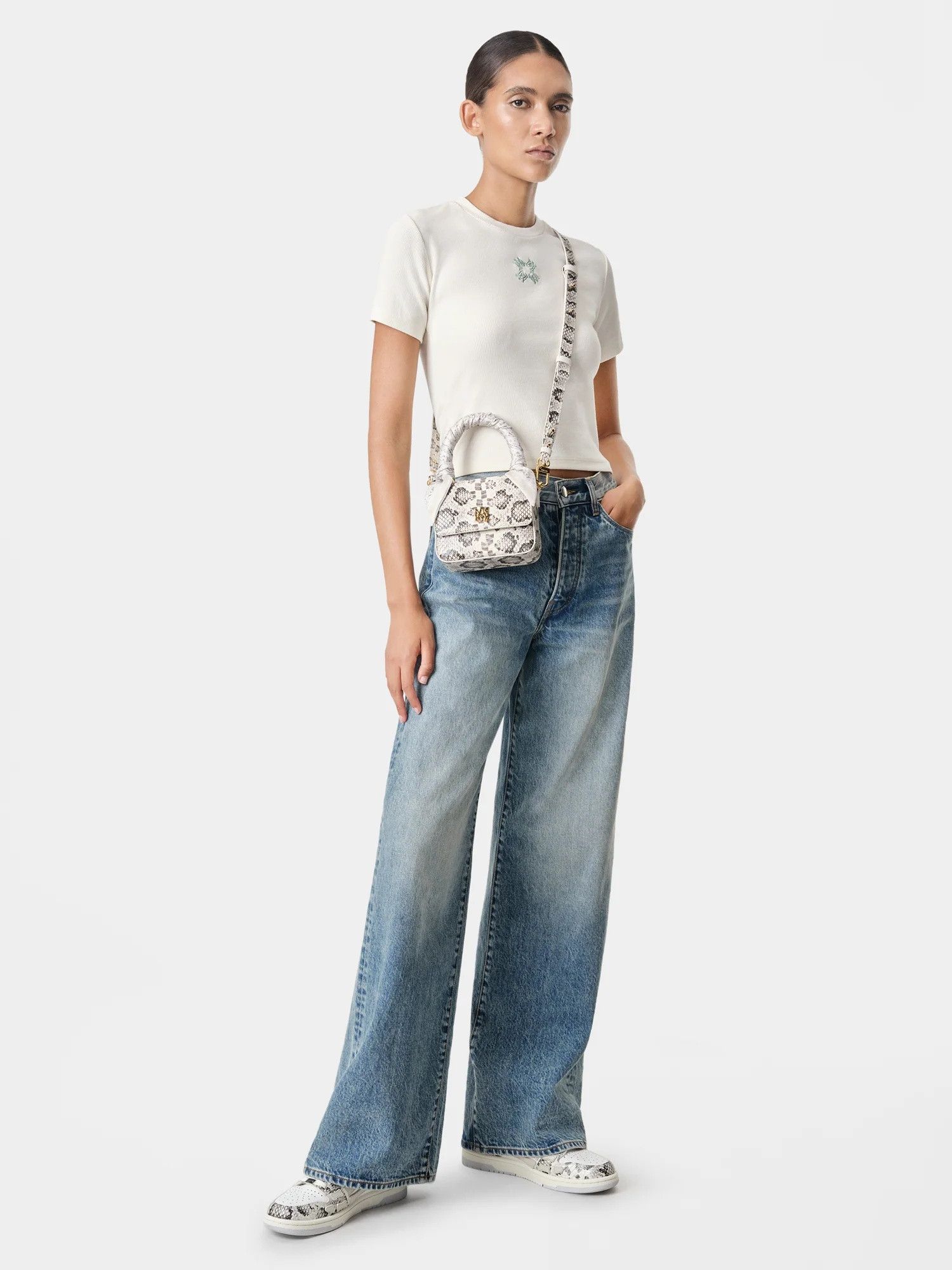 Amiri o1s1wg110525 Size: OS / Snake Micro Ma Bag in Cream/Black Size ONE SIZE - 8 Thumbnail