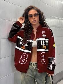 Other Women's Red Racing Jacket | Moto Varsity Style Size L / US 10 / IT 46 - 4 Thumbnail