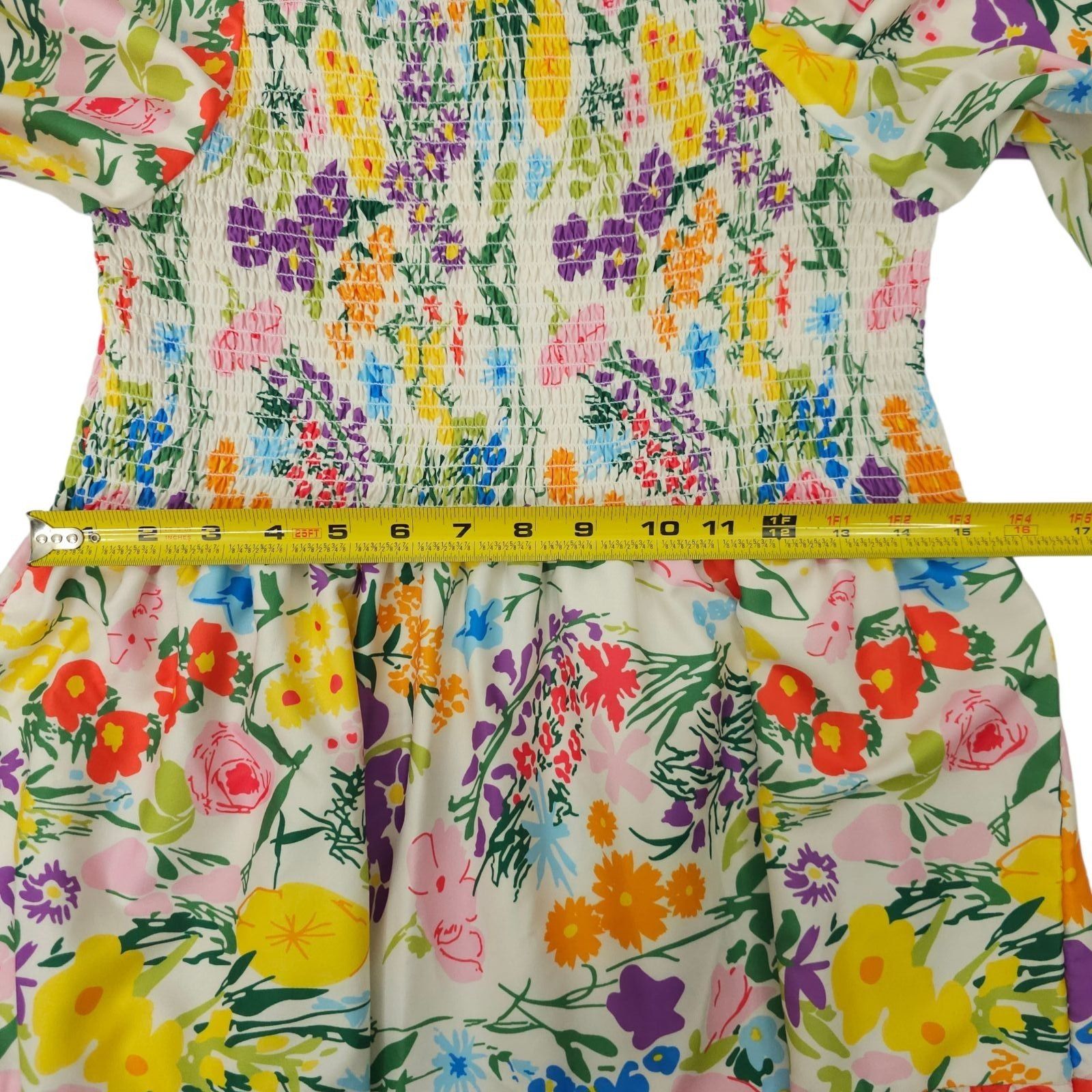 Other Sunday Up Maxi Dress L Floral Shirred Bodice Puff Sleeves Size L / US 10 / IT 46 - 12 Thumbnail