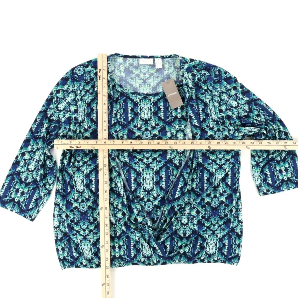 Vintage Chicos Shirt Sapphire Women's 3/4 Sleeve Pixel Geo Surplice Geometric Polyester Crew Neck Relaxed Fit XS-3/4 Sleeve Size XS / US 0-2 / IT 36-38 - 3 Thumbnail