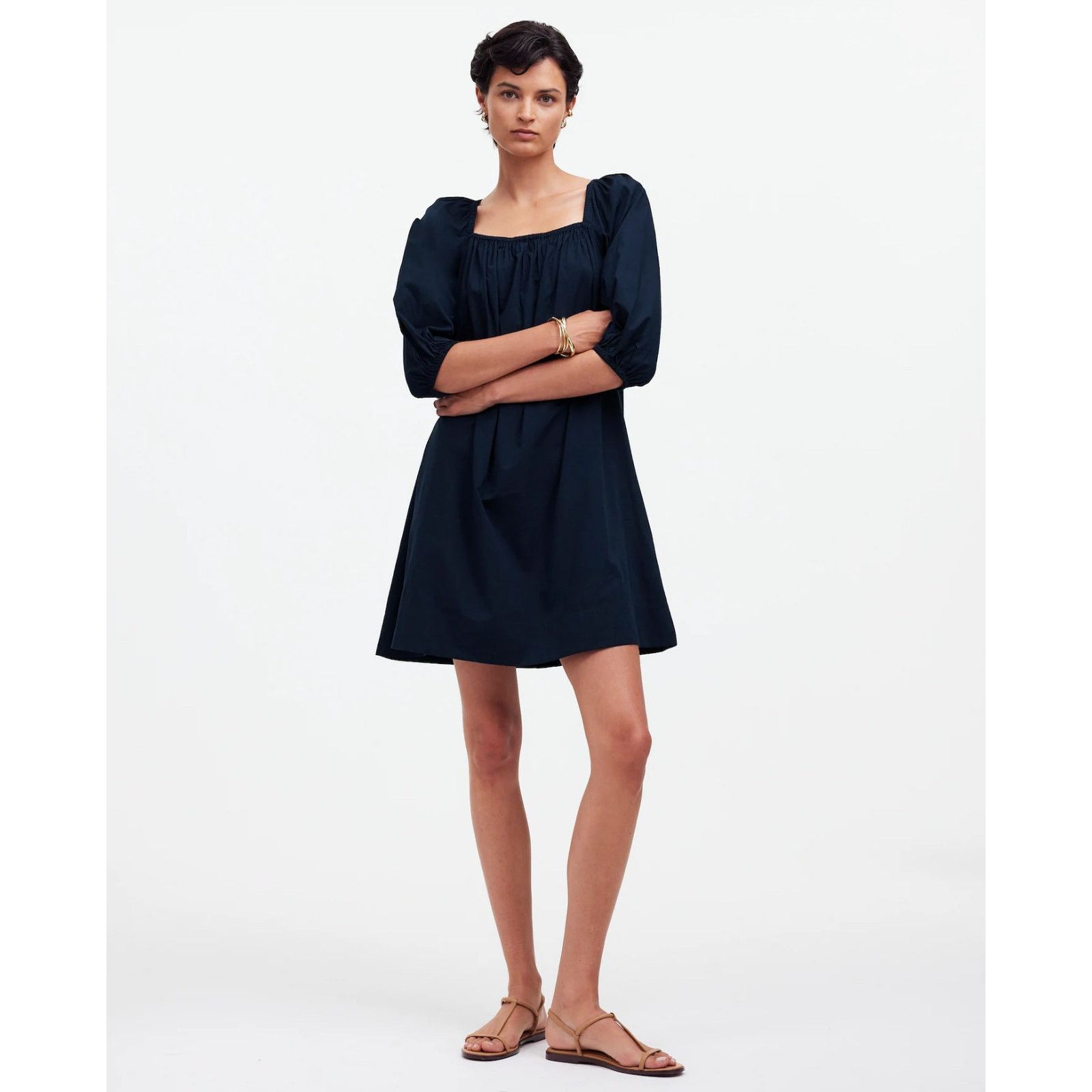Madewell NWT Madewell Square-Neck Puff-Sleeve Mini Dress Navy Size 14 Size XL / US 12-14 / IT 48-50 - 1 Thumbnail