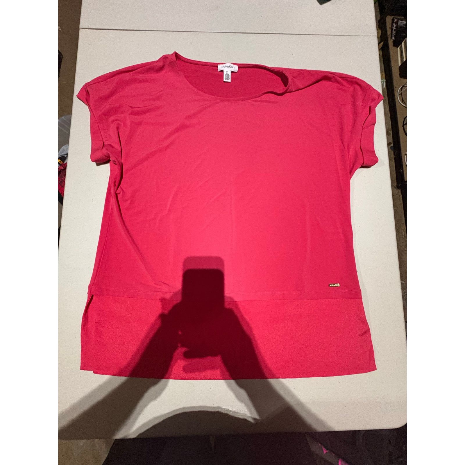 Calvin Klein Calvin Klein Women’s Pink Short Sleeve Blouse Size Large Size L / US 10 / IT 46 - 2 Thumbnail