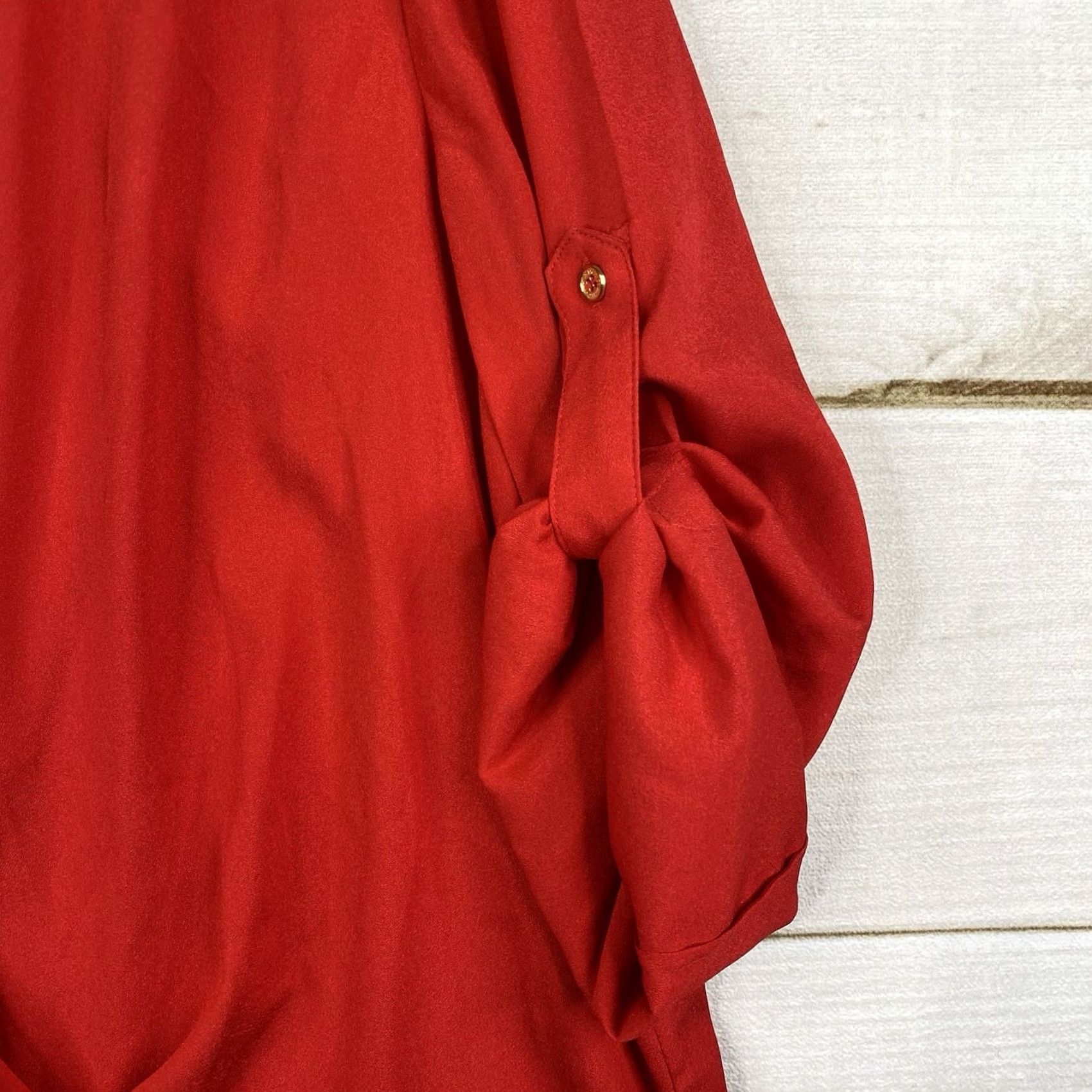 Calvin Klein Calvin Klein Womens Top XL Red Roll Tab Sleeve Surplice Tank Zipper Blouse Straighten: Professional, Classic, Designer, Business, Casual Size XL / US 12-14 / IT 48-50 - 2 Thumbnail