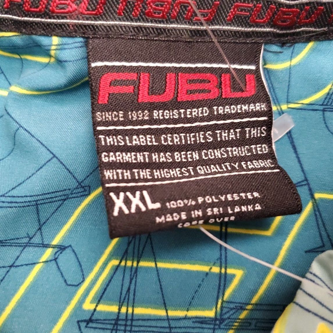 Fubu VINTAGE FUBU Shirt Mens 2XL Teal Green Polyester Streetwear Hip Hop NWT Casual Button-Up Short Sleeve Geometric Pattern Mens Size US XXL / EU 58 / 5 - 6 Thumbnail
