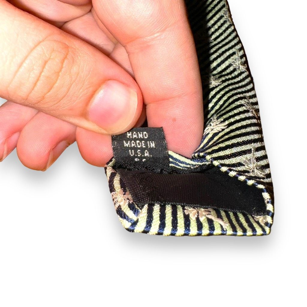 Other Yapre’ Green & White Stripe Handmade Silk Tie Size ONE SIZE - 6 Thumbnail