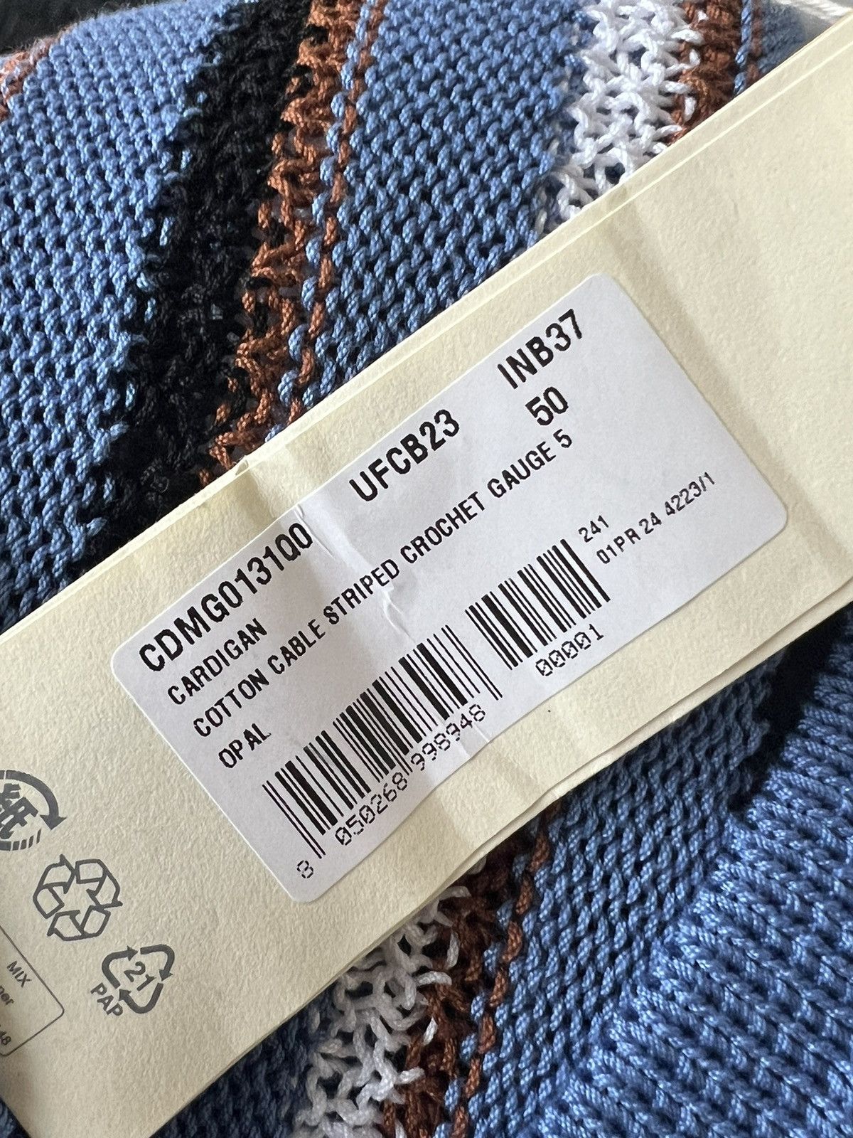 Marni 50 Blue & White Striped Crochet Knit Gauge Cardigan Sweater Size US M / EU 48-50 / 2 - 5 Thumbnail