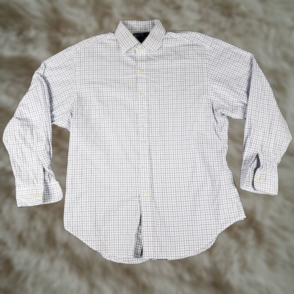 Ralph Lauren Ralph Lauren Dress Shirt Mens 17 White Blue Check Long Sleeve Button Up Size 46R - 1 Thumbnail