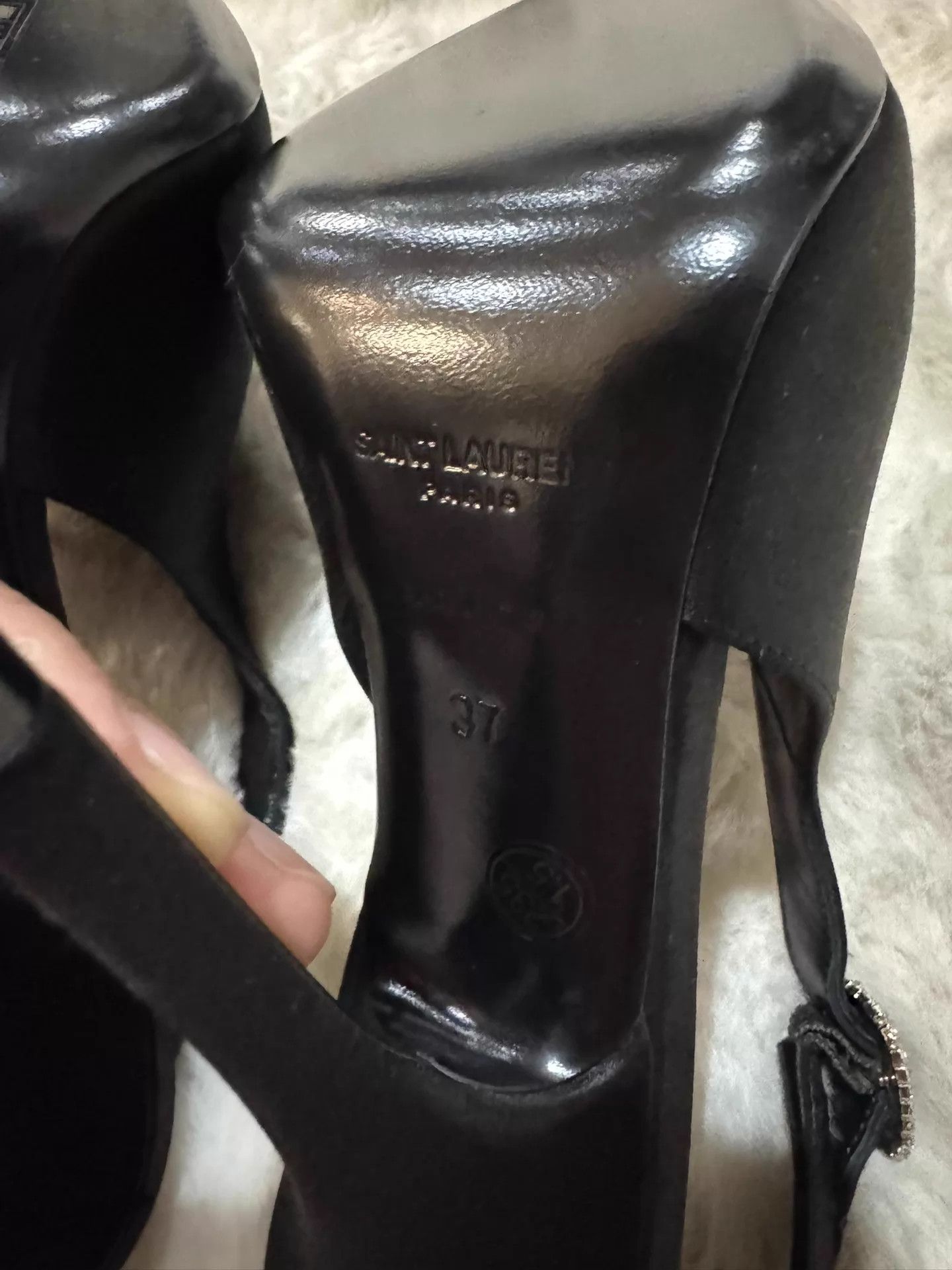 Saint Laurent Paris Saint Laurent New Black Satin Crystal Heels 37 Size US 6.5 / IT 36.5 - 7 Thumbnail