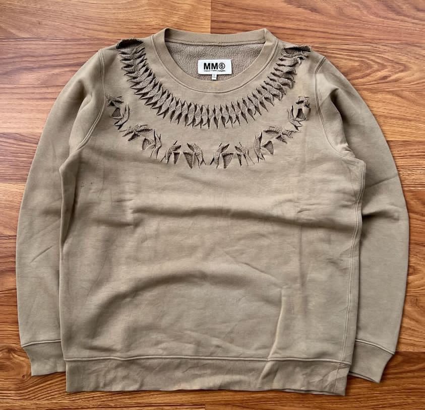 image of Maison Margiela Mm6 Ripped Sweatshirt in Grey, Men's (Size Medium)