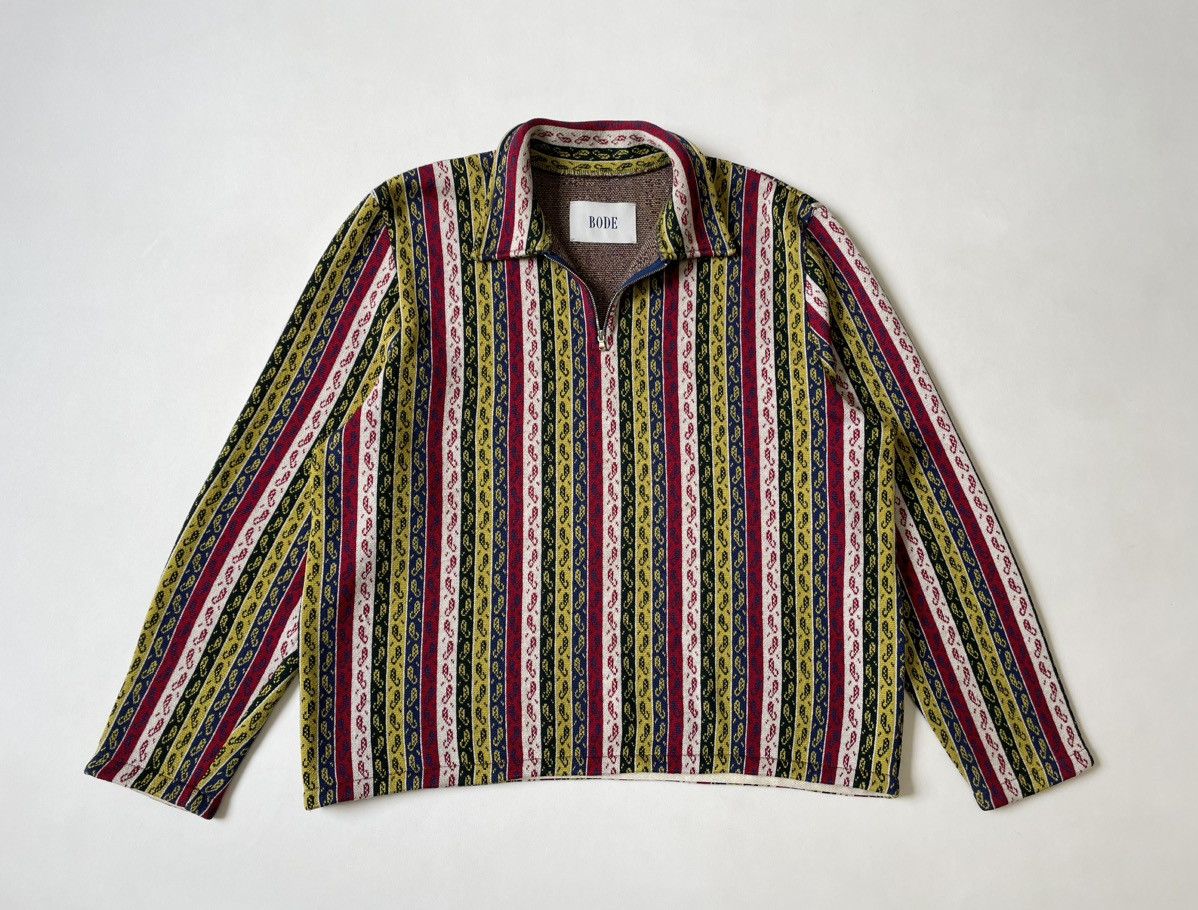 Striped Paisley Quarter Zip Wool Sweater