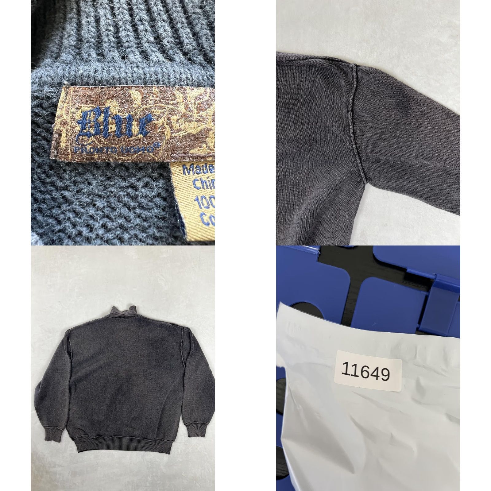 Pronto Uomo Blue Pronto Uomo Sweater Mens 2XL Gray Cotton Mock Neck Henley Pullover Knit Long Sleeve Sweatshirt Size US XXL / EU 58 / 5 - 8 Thumbnail