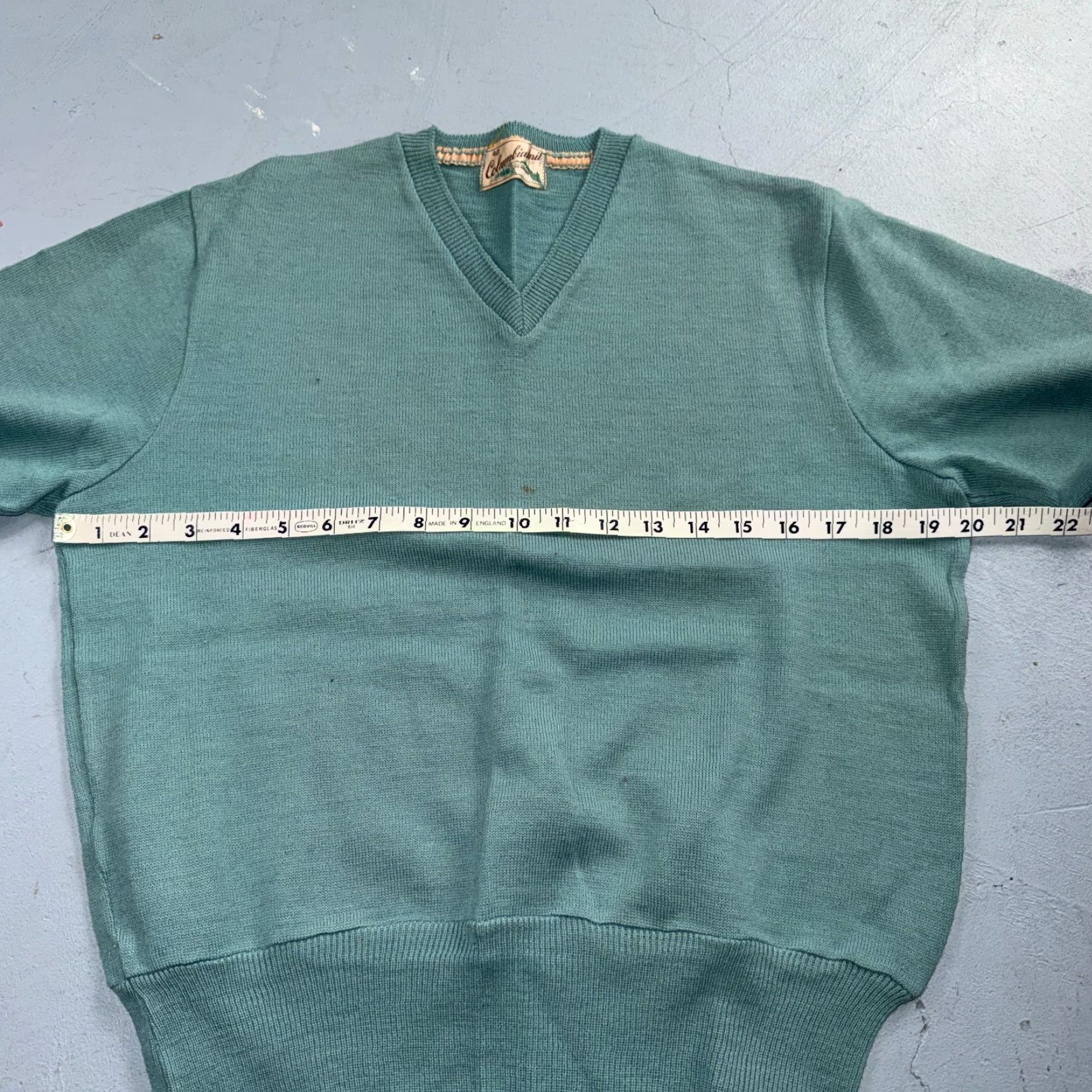 Vintage VTG 1940s 1950s Wool Pullover Sweater Rockabilly Mens V Neck Blue Columbia Knit Shirt Size US L / EU 52-54 / 3 - 5 Thumbnail