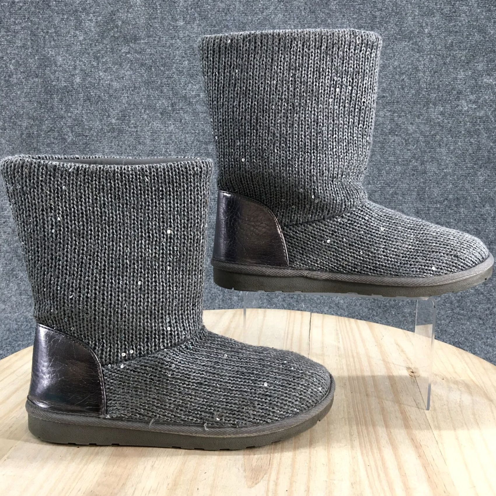 Vintage Arizona Boots Womens 9 Mid Calf Winter Snow Boot Grey Fabric Round Toe Flats Shoes Size US 9 / IT 39 - 2 Thumbnail