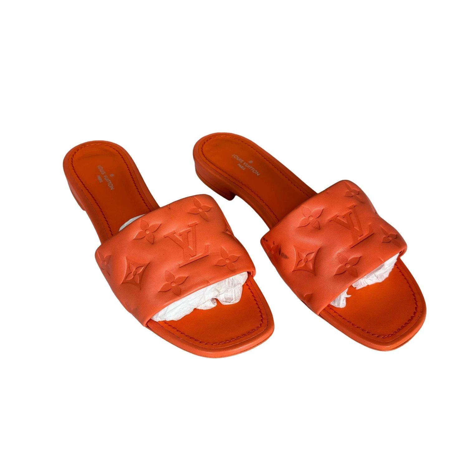 Louis Vuitton Louis Vuitton Orange Embossed Monogram Slides Size 37 Size US 7 / IT 37 - 1 Thumbnail
