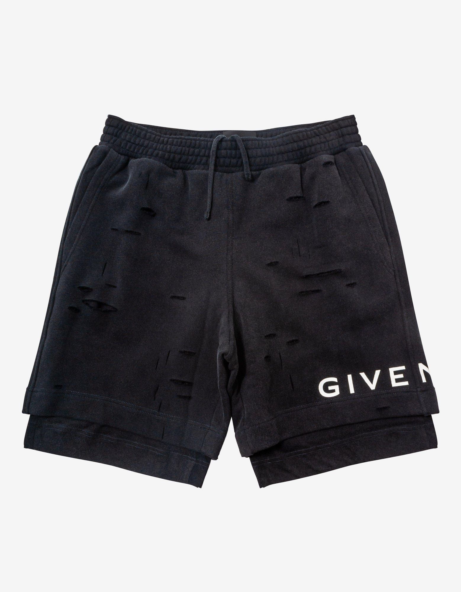 image of Givenchy Black Archetype Logo Destoyed Sweat Shorts Size S, Men's