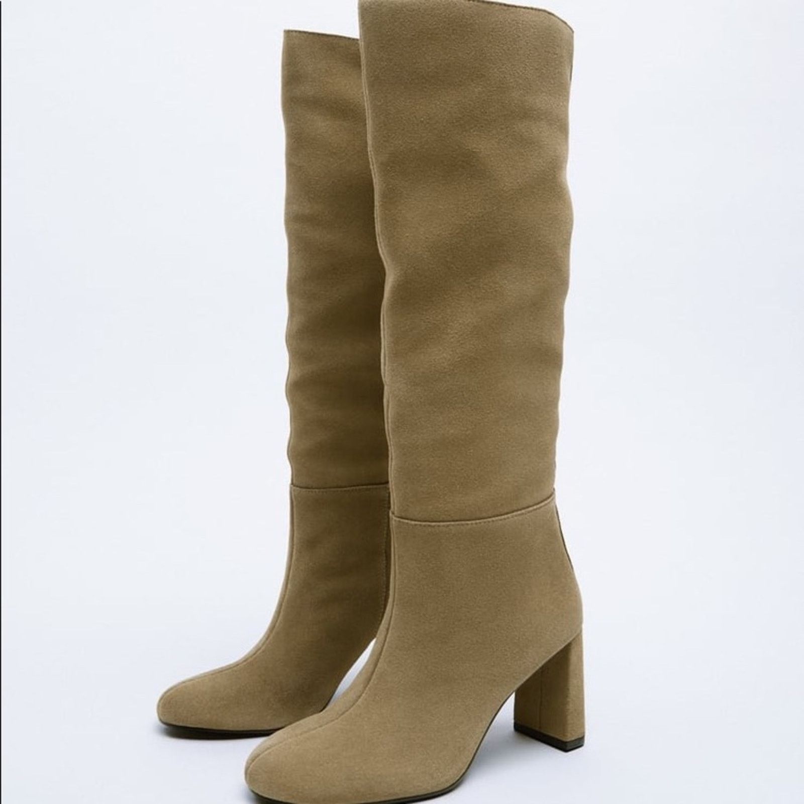 Zara ZARA HEELED SPLIT LEATHER KNEE HIGH BOOTS Size US 9 / IT 39 - 1 Thumbnail