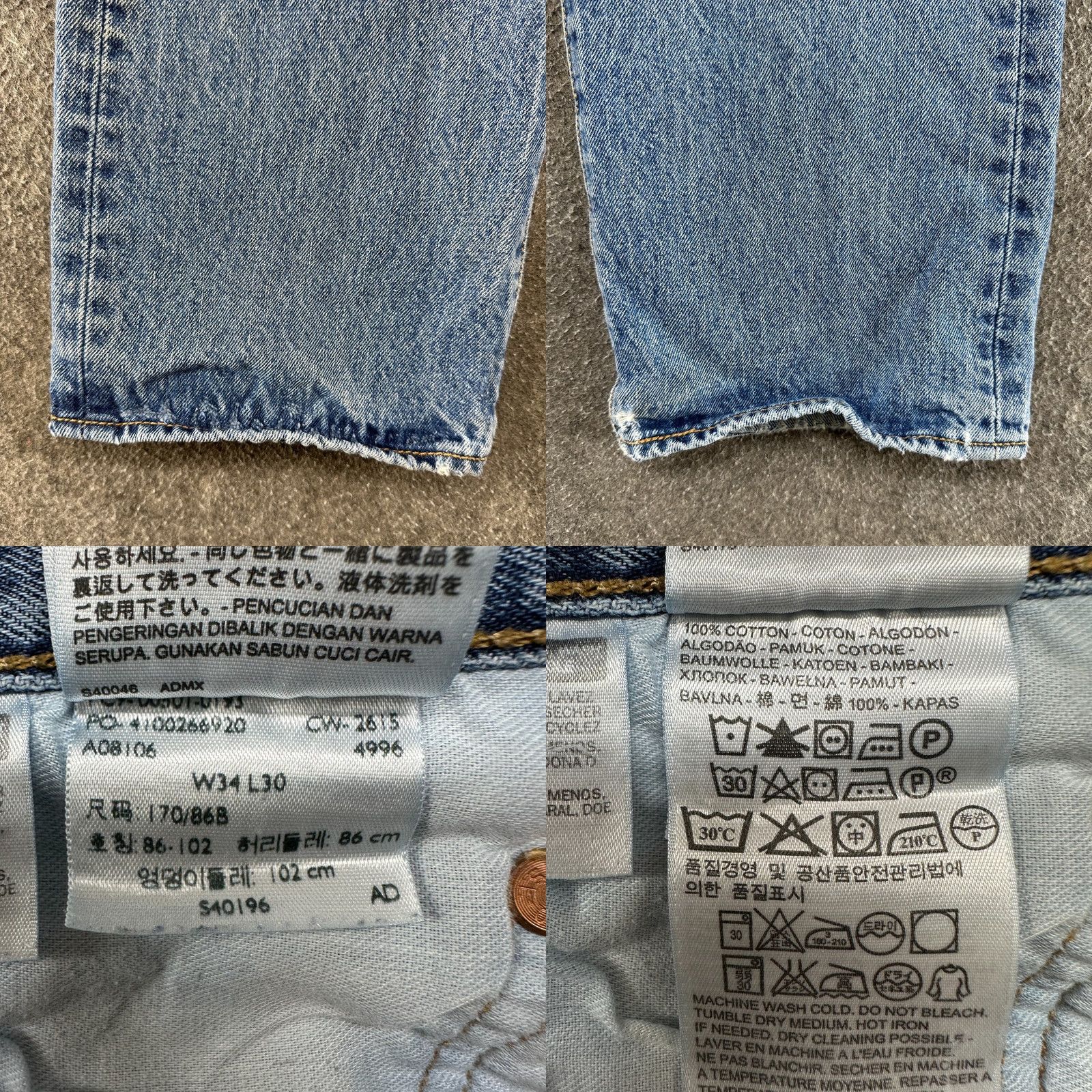 Levi's Levi's 501 Jeans Men 34x30 Regular Medium Wash Distressed Denim Straight Button Jeans Mens Regular Fit Vintage Retro Style - Levi's 501 Series Size US 34 / EU 50 - 8 Thumbnail