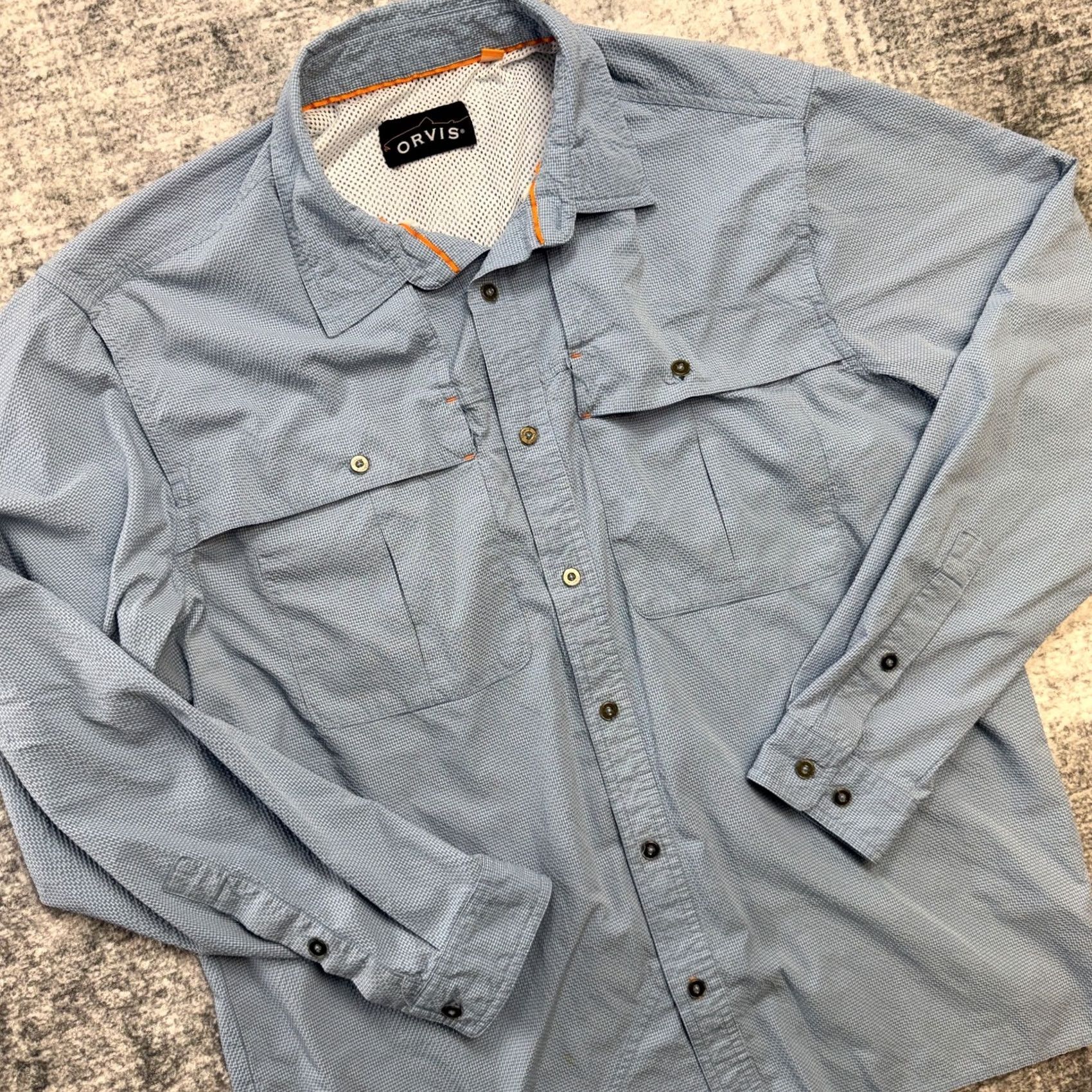 Orvis Orvis Button-Up Shirt Men L Blue Seersucker Vented Roll Tab Pocketed Casual Workwear Regular Fit Size US L / EU 52-54 / 3 - 2 Thumbnail