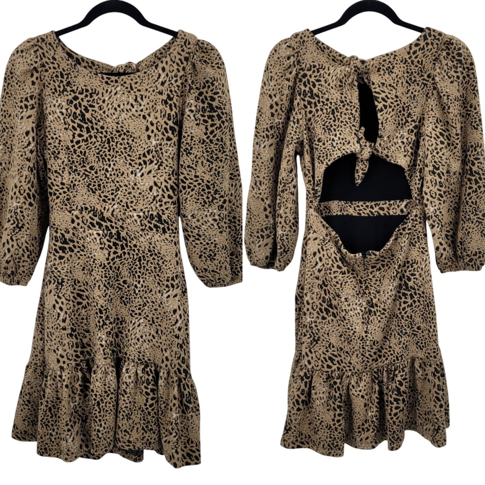 Anthropologie Anthropologie Leopard Cutout Back Mini Dress Sz 6 Puff Sleev Size M / US 6-8 / IT 42-44 - 1 Thumbnail