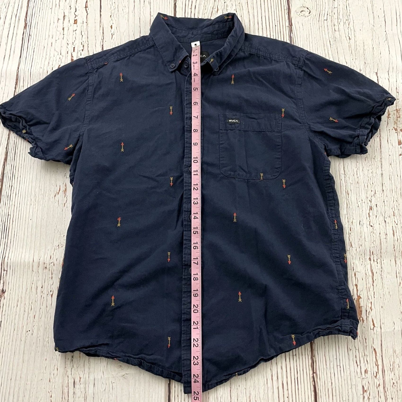 RVCA RVCA Slim Fit Short Sleeve All Over Arrow Print Button Front Shirt Men's S Blue Size US S / EU 44-46 / 1 - 4 Thumbnail