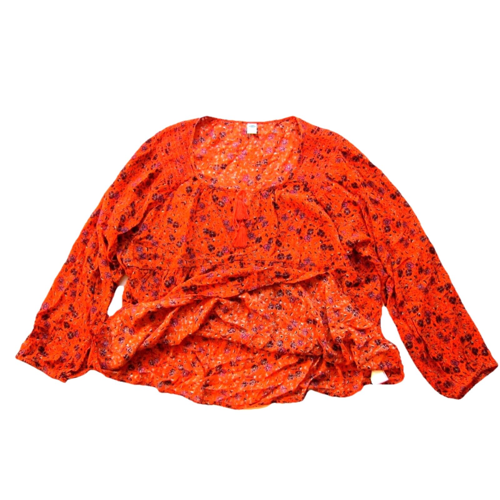 Old Navy Old Navy Floral Blouse Woman 2XL Tunic Long Sleeve Round Neck Peasant 54" Bust Orange Pink Rayon Floral Blouse Women XXL Size XXL / US 16-18 / IT 52-54 - 5 Thumbnail
