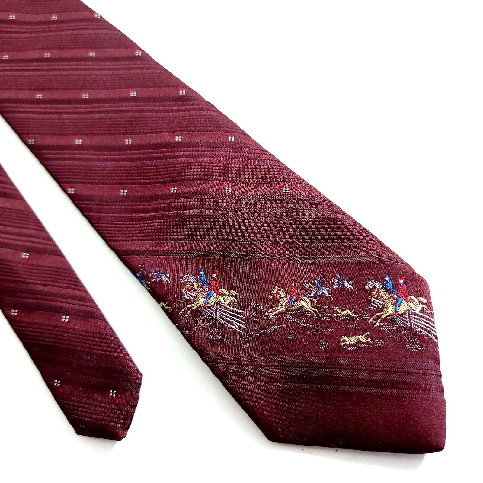 Vintage Via Re Woven Red Brown Horse & Jockey Short Skinny Silk Tie Size ONE SIZE - 1 Thumbnail