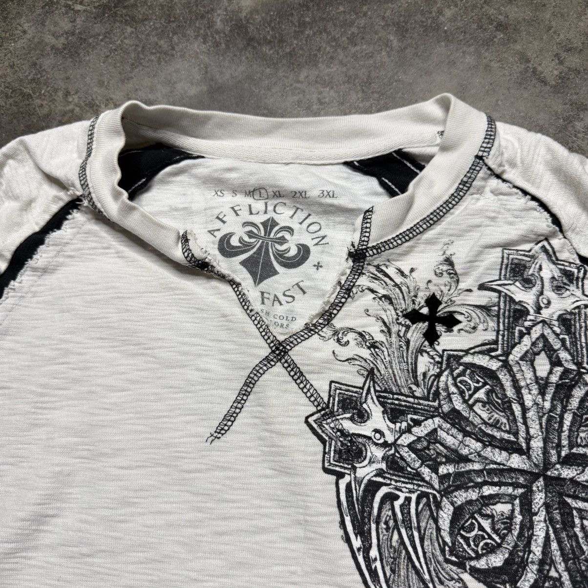 Affliction vintage y2k affliction cross longsleeve thermal knit tshirt Size US L / EU 52-54 / 3 - 4 Thumbnail