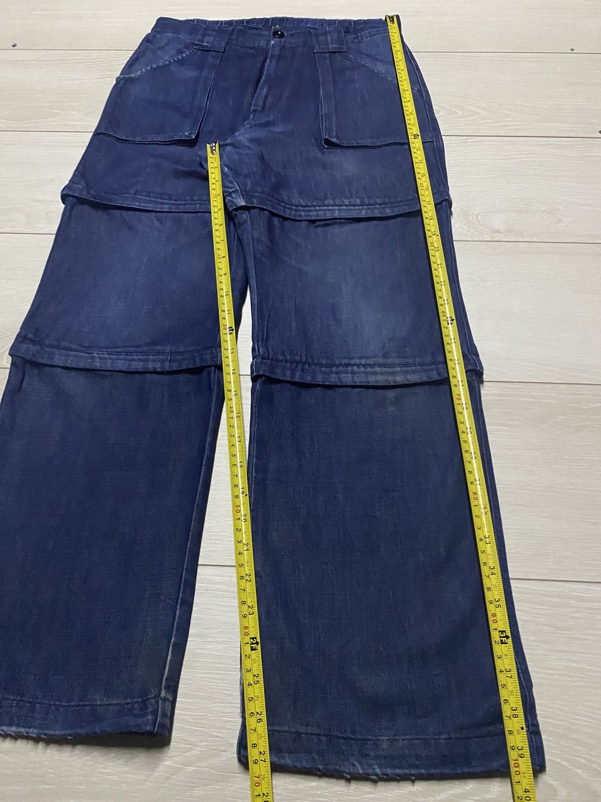 Japanese Brand Blue Multi Layer Panel Cargo Pants Wide Leg Distressed Size US 30 / EU 46 - 15 Thumbnail