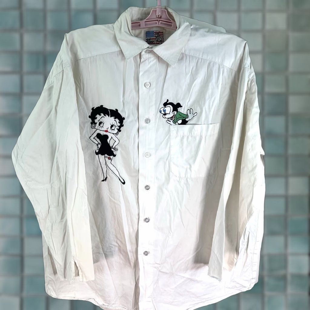 Vintage VTG Betty Boop Too Cute Button Shirt Mens XL White Embroidered 90s Retro Long Sleeve Button-Up Shirt Size US XL / EU 56 / 4 - 1 Thumbnail
