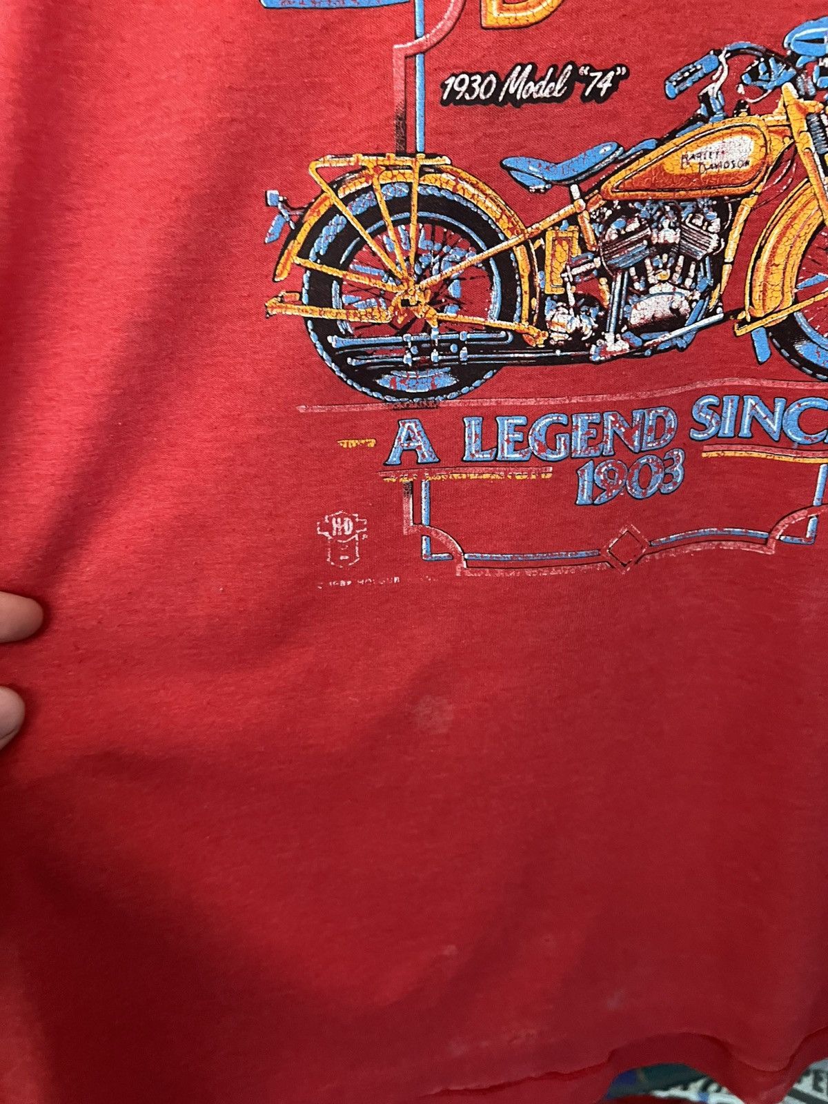 Harley Davidson 1984 H-D Motorcycles 1930 Model “74” Single Stitch 80s Tee Size US L / EU 52-54 / 3 - 3 Thumbnail
