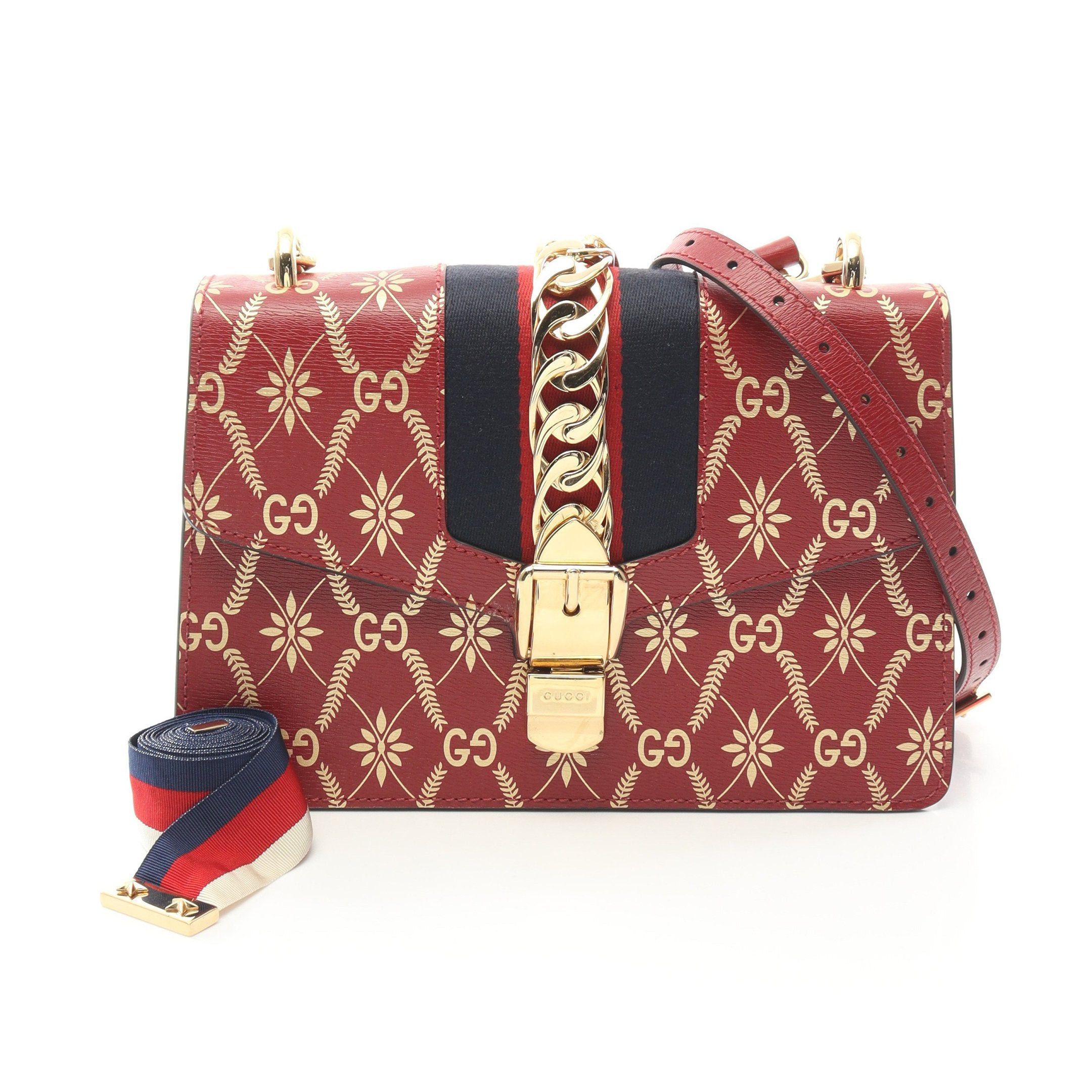 Gucci Gucci Sylvie Sherry Line Gg Pattern Shoulder Bag Leather Red Multicolor Size ONE SIZE - 1 Thumbnail
