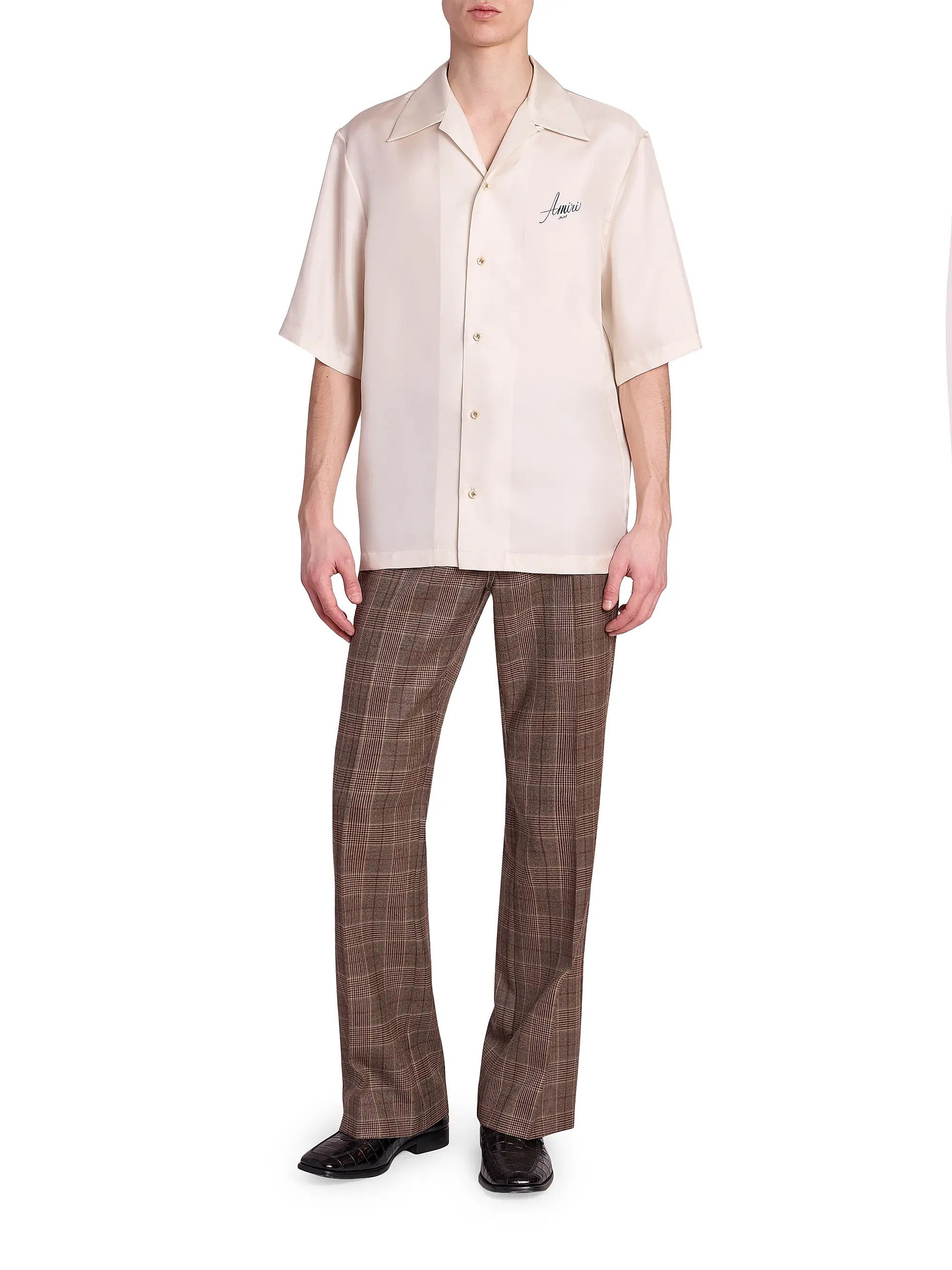 Amiri os11x1225 Hotel Silk Bowling Shirtin Alabaster Size US XL / EU 56 / 4 - 2 Thumbnail