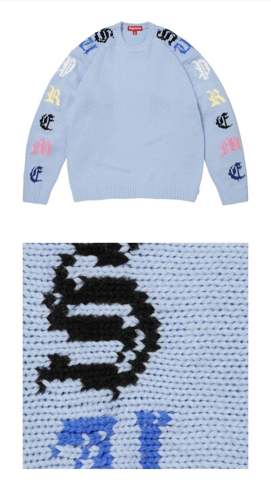 Supreme Old English Sleeves Sweater - Light Blue (SS26) | Grailed