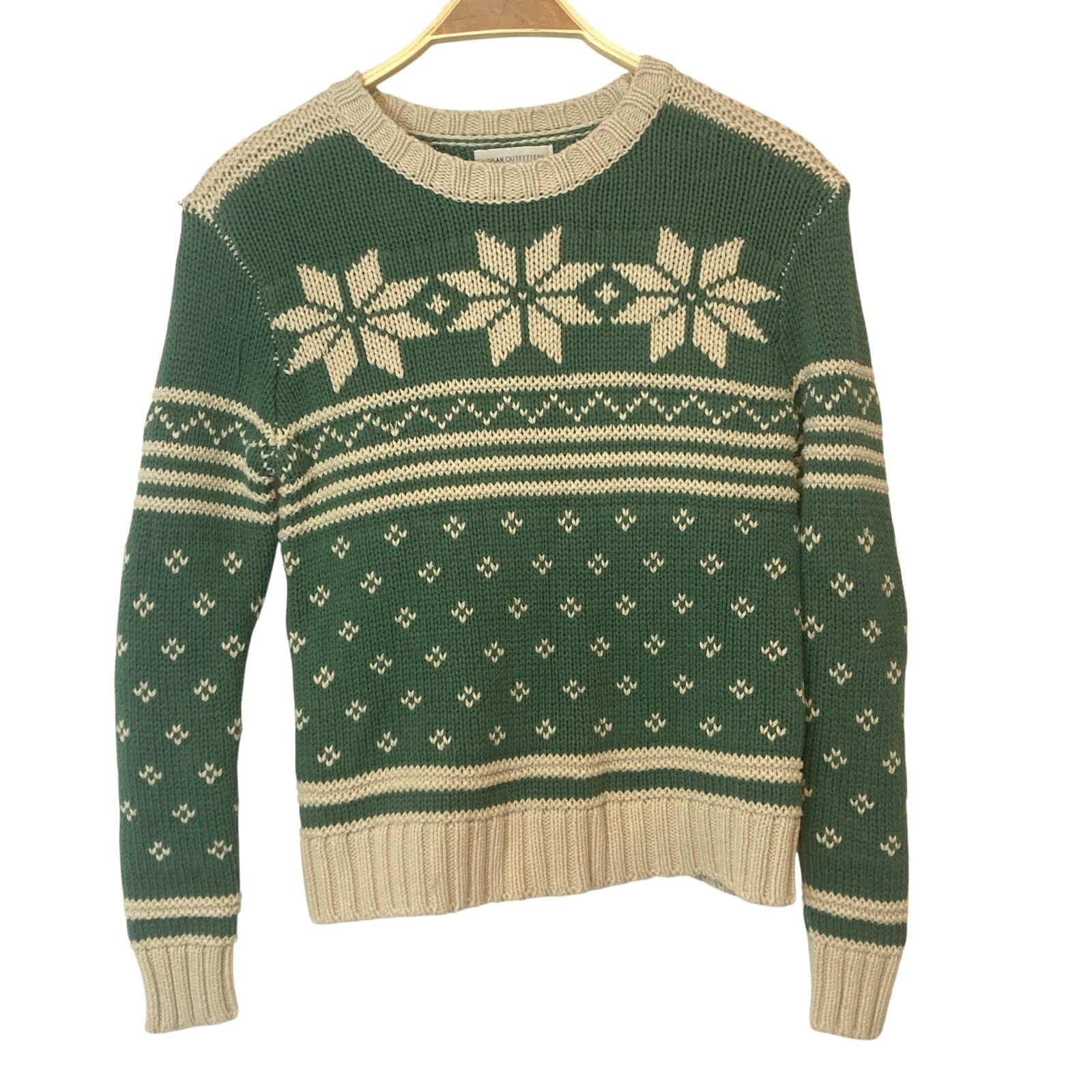 Urban Outfitters Urban Outfitters Knit Fair Isle Green White Holiday Sweater Size XS / US 0-2 / IT 36-38 - 1 Thumbnail