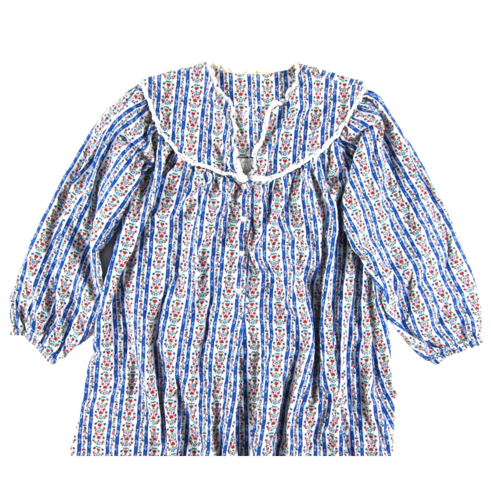 Vintage Lanz Of Salzburg Cotton White Blue Red Heart Floral Long Sleeve Nightgown S-M Size S / US 4 / IT 40 - 4 Thumbnail