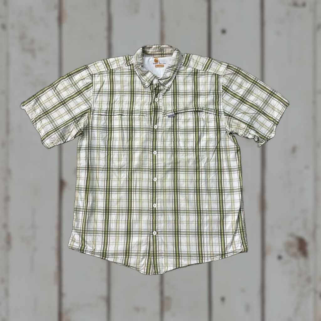 Carhartt Carhartt Shirt Mens Large White Plaid Short Sleeve Vented Workwear Relaxed Shirt Size US L / EU 52-54 / 3 - 1 Thumbnail