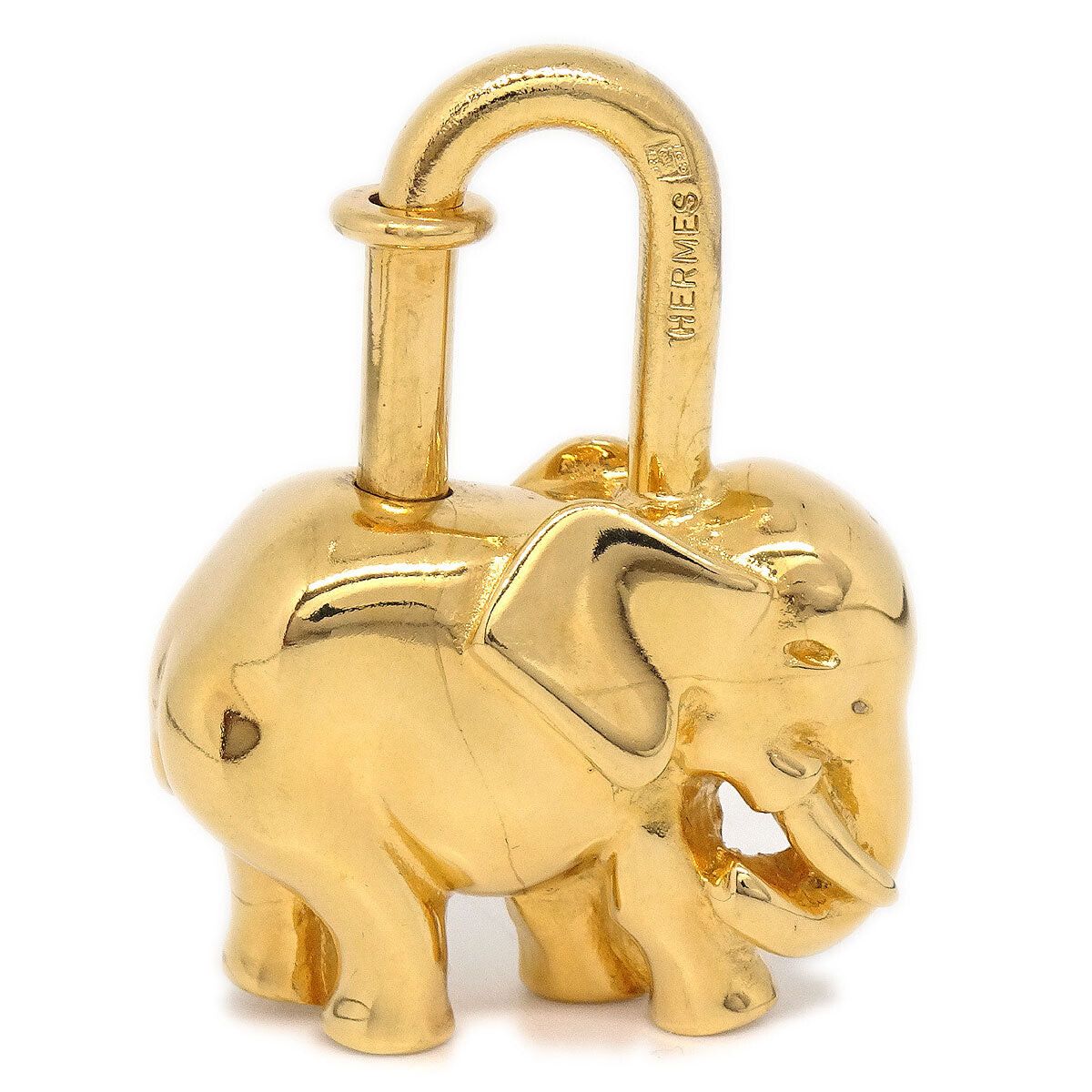 image of Hermes 1988 Elephant Cadena Bag Charm Gold Small Good 86139 in Black, Women's