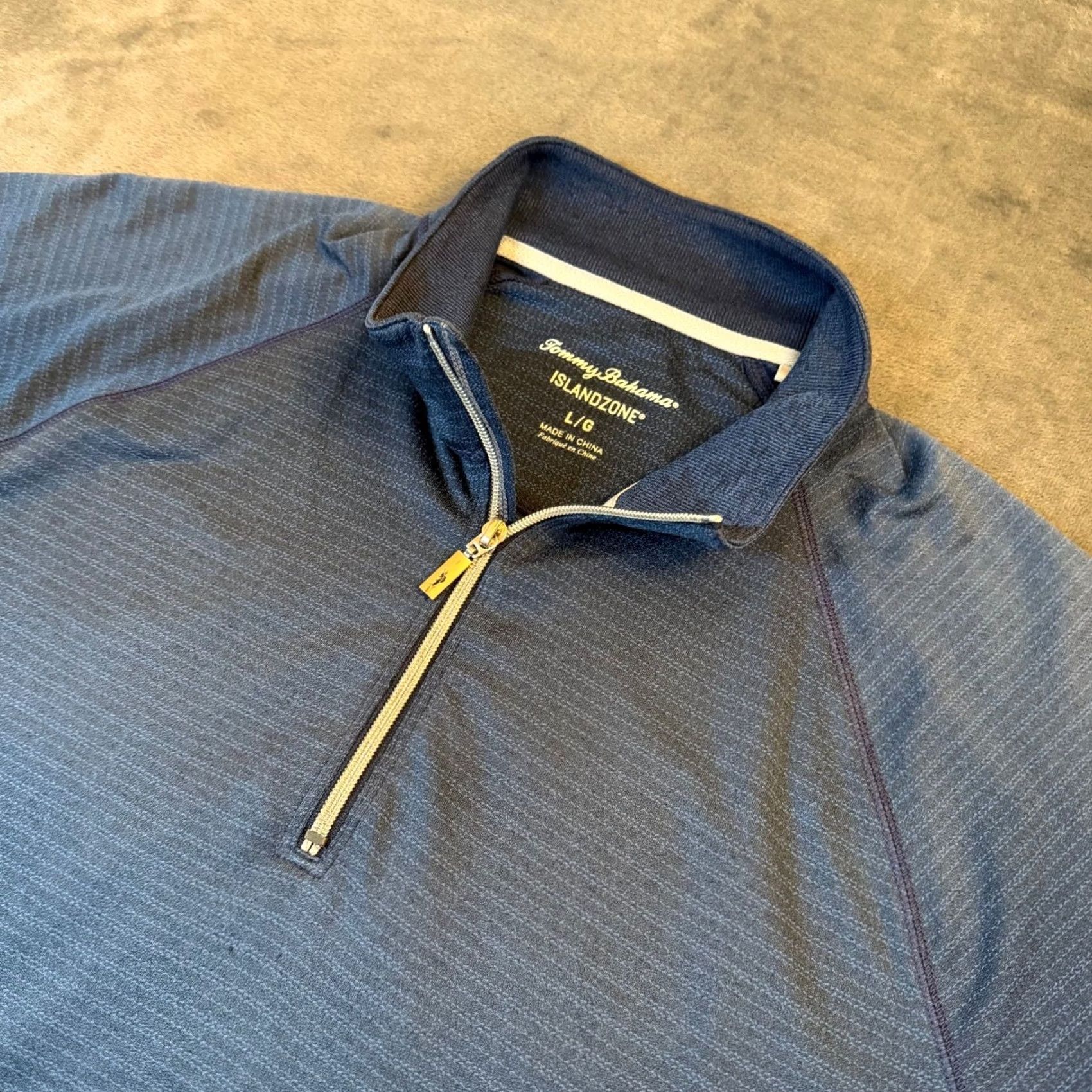 Tommy Bahama Tommy Bahama IslandZone Pullover Mens Large Blue 1/4 Zip Textured Front Pockets V Neck Mock Rib Knit Size US L / EU 52-54 / 3 - 2 Thumbnail