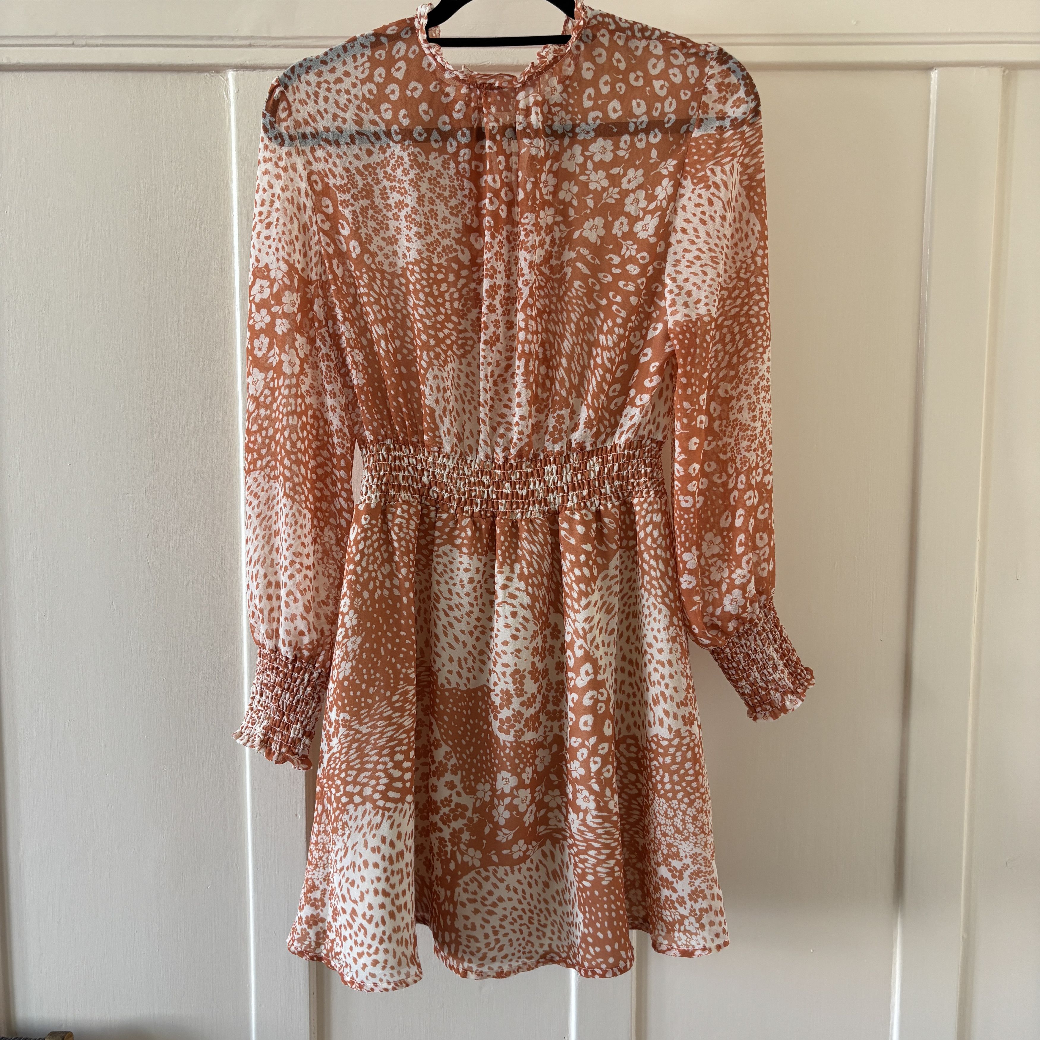 BB Dakota Boho Long Sleeve Peach Floral Mini Dress Size M / US 6-8 / IT 42-44 - 5 Thumbnail